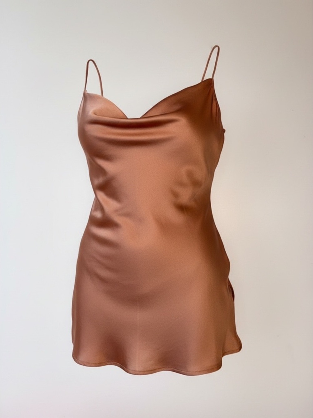 Anthropologie Satin Cowl Neck Cami in Copper Brown